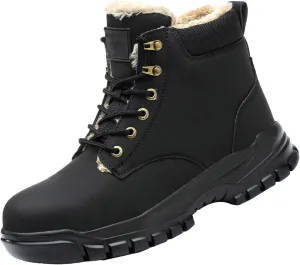 Work Boots for Men Composite Hiking Sneakers Warm Fur Lined Women's Safety Toe Shoes Business Casual Waterproof Outdoor Shoes Leather Comfortable Hike Grounded Footwear
