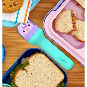 Zoku Unicorn Kids Pocket Stainless Steel Cutlery with Teal Travel Case | Set of 4 | 2 x 1 x 7 inches