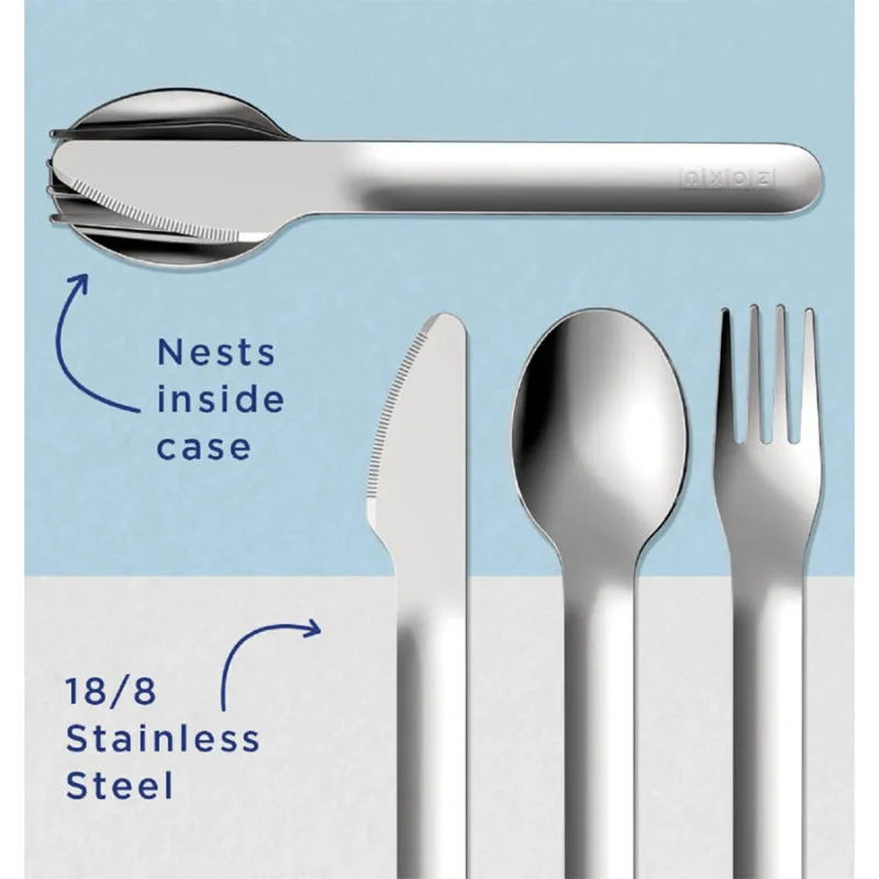 Zoku Unicorn Kids Pocket Stainless Steel Cutlery with Teal Travel Case | Set of 4 | 2 x 1 x 7 inches